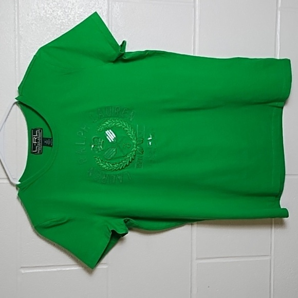 LRL Sport True Green Sequined Logo 100% Cotton Tee Shirt Top Medium - Picture 1 of 8